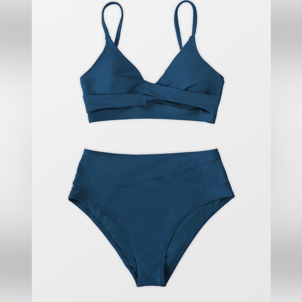 Marsala Nail Blue Twist High Waisted Bikini